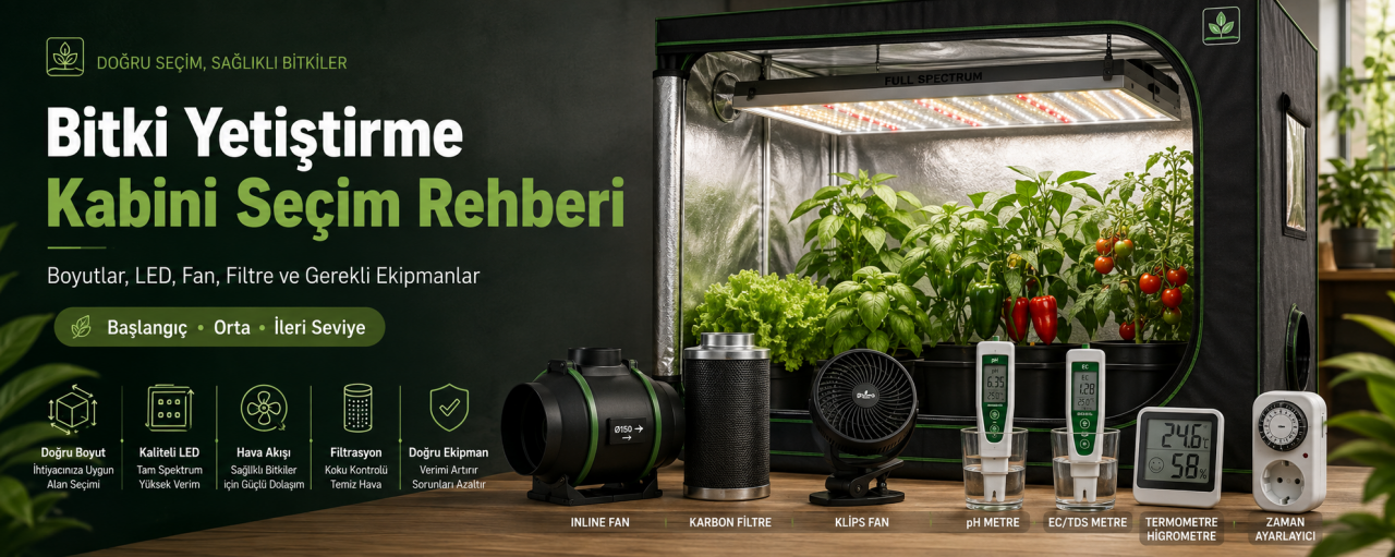 Bitki Yetiştirme Kabini Seçim Rehberi: Boyutlar, LED, Fan, Filtre ve Gerekli Ekipmanlar